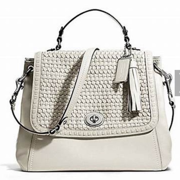 Coach Bags Nwt Coach Park Woven Leather Flap Bag In White Oak With